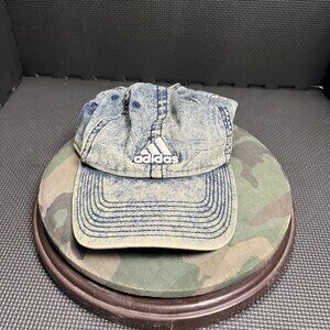 Adidas Blue Denim Climalite Adjustable Baseball Cap Distressed Look One Size